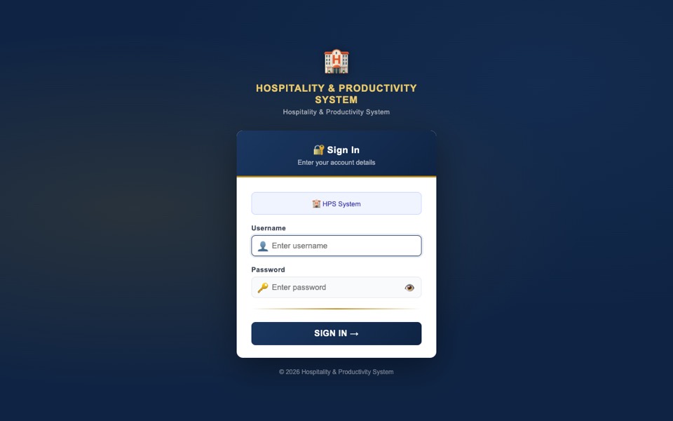 Tangkapan skrin log masuk sistem operasi hotel